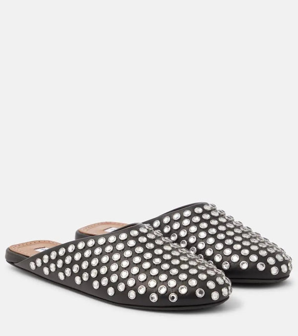 Alaïa Crystal-embellished leather mules | LYBSTORE