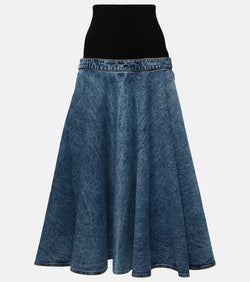 Alaïa Denim and cotton jersey midi skirt