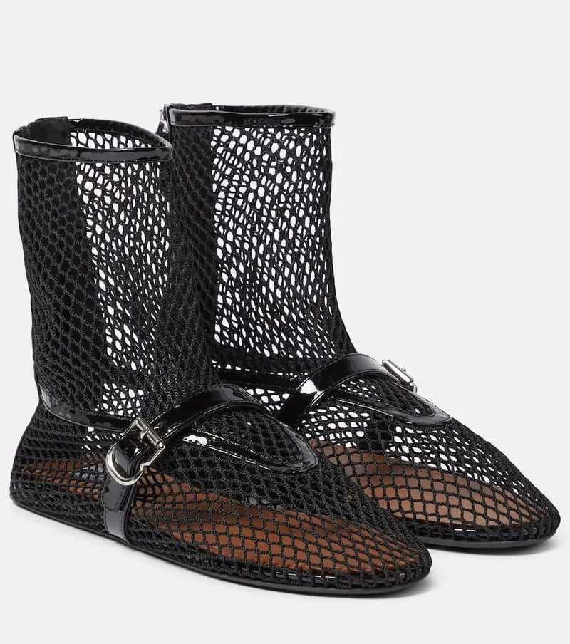 Alaïa Fishnet leather-trimmed ankle boots | LYBSTORE