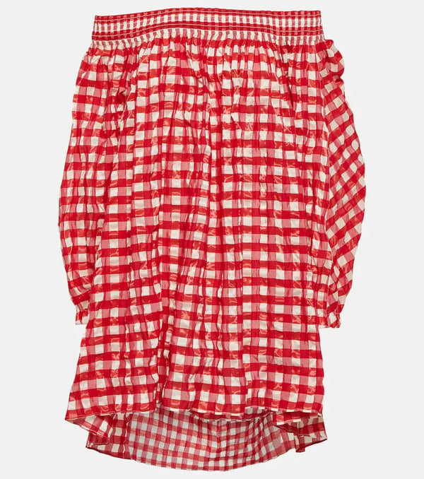 Alaïa Gingham off-shoulder minidress | LYBSTORE