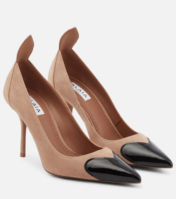 Alaïa Heart suede and patent leather pumps | LYBSTORE