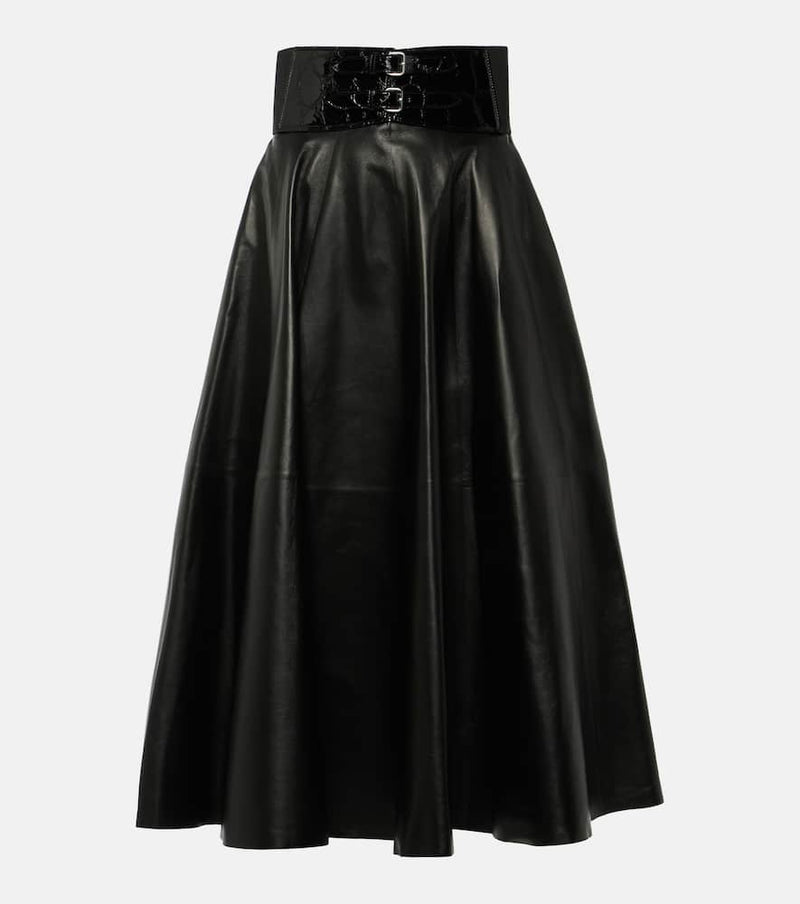 Alaïa High-rise leather midi skirt