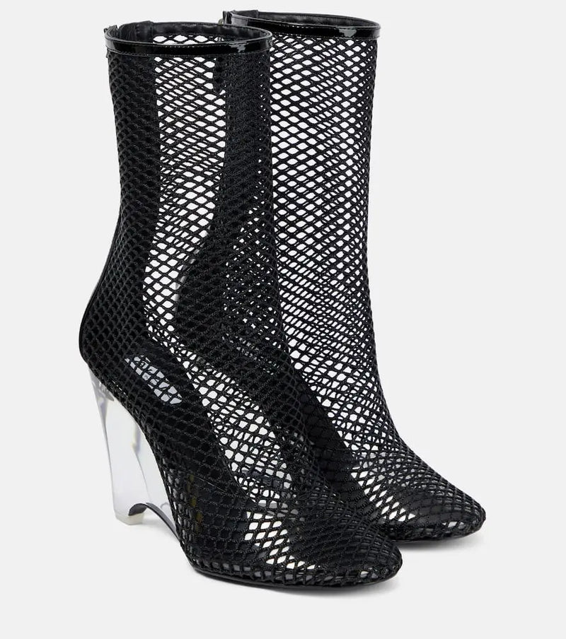 Alaïa La Cage mesh and PU wedge ankle boots | LYBSTORE