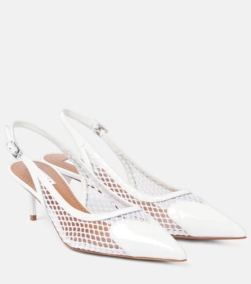 Alaïa Le Caur patent leather and fishnet slingback pumps