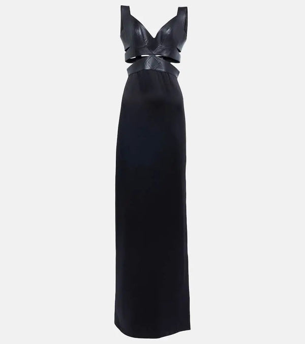 Alaïa Leather-trimmed cutout gown