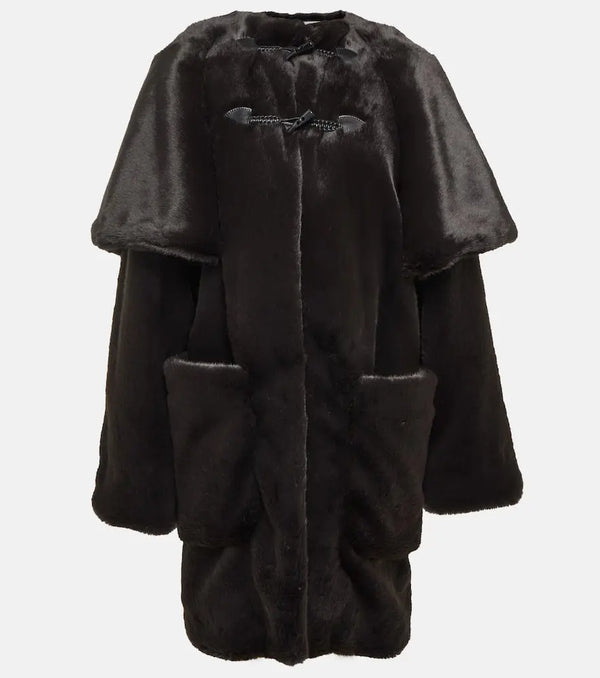 Alaïa Leather-trimmed faux fur coat | LYBSTORE