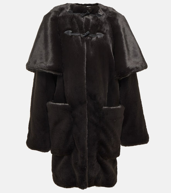 Alaïa Leather-trimmed faux fur coat