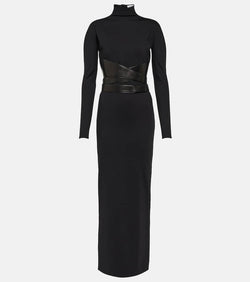 Alaïa Leather-trimmed jersey maxi dress