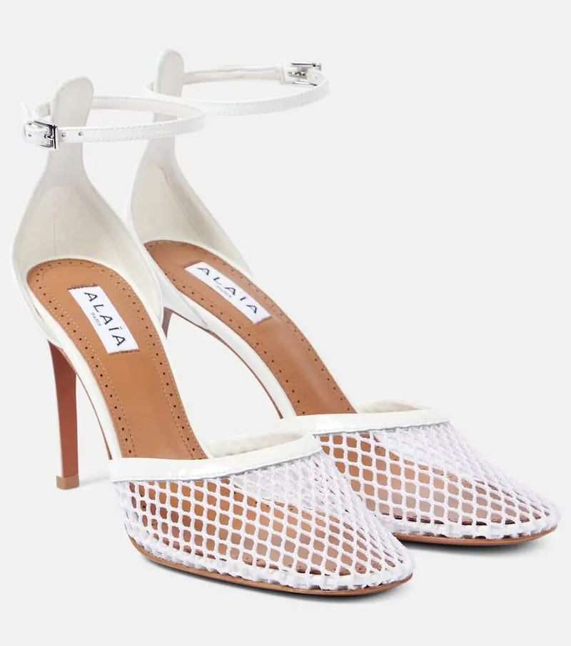 Alaïa Leather-trimmed mesh pumps