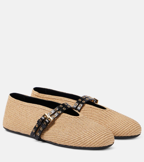 Alaïa Leather-trimmed paper straw flats | LYBSTORE