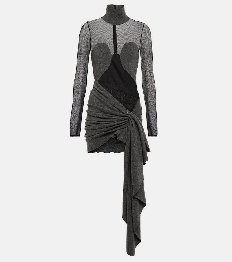 Alaïa Mesh and wool draped minidress