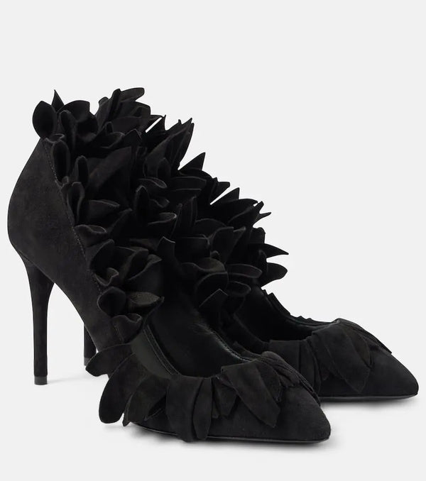 Alaïa Petal ruffled suede pumps | LYBSTORE