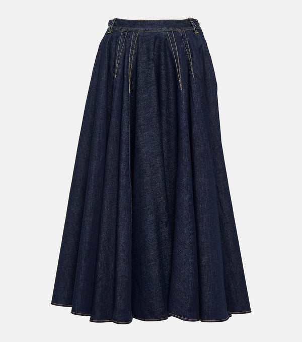 Alaïa Pleated high-rise denim midi skirt