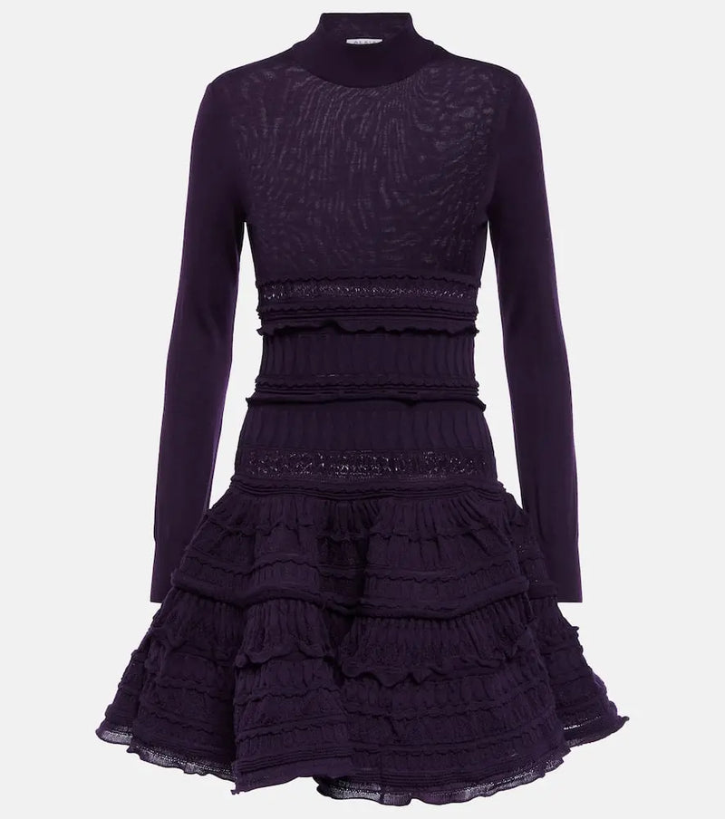 Alaïa Ruffle virgin wool minidress | LYBSTORE