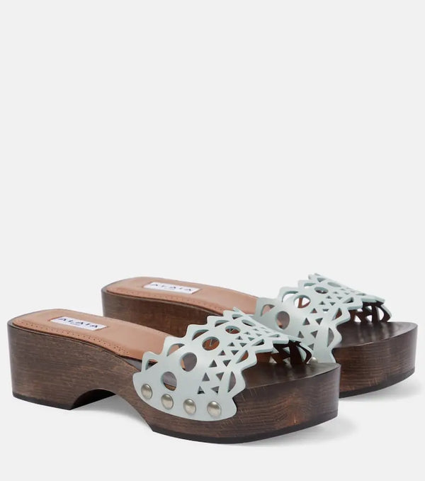 Alaïa Vienne leather and wood slides | LYBSTORE