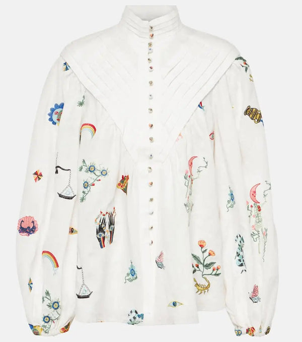 Alémais Atticus embroidered linen blouse | LYBSTORE