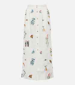 Alémais Atticus embroidered linen midi skirt