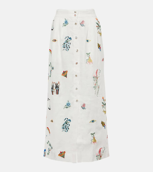 Alémais Atticus embroidered linen midi skirt