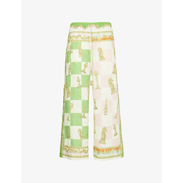 Womens Alemais Checkmate graphic-print linen trousers