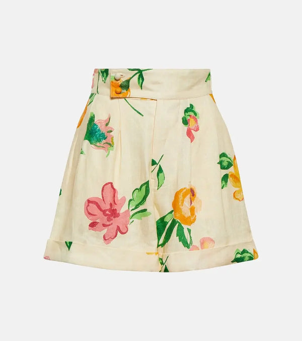 Alémais Floral high-rise linen shorts | LYBSTORE