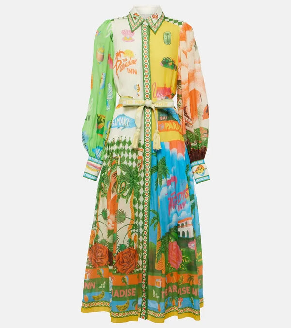 Alémais Paradiso printed ramie maxi shirt dress | LYBSTORE