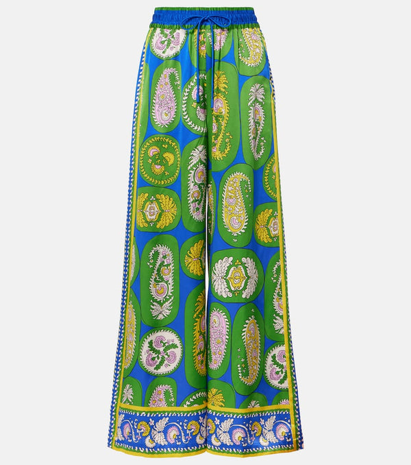 Alémais Printed silk satin wide-leg pants