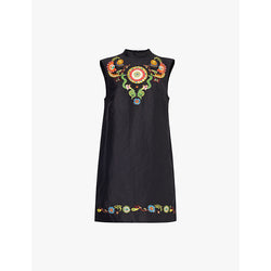 Womens Alemais Sleeveless floral-embroidered linen-blend mini dress