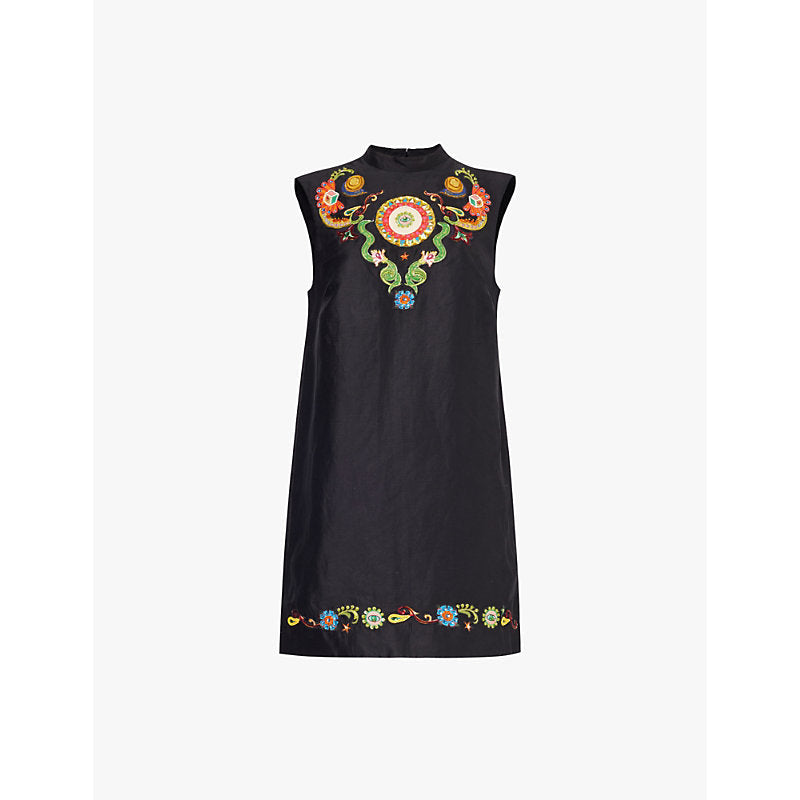 Womens Alemais Sleeveless floral-embroidered linen-blend mini dress