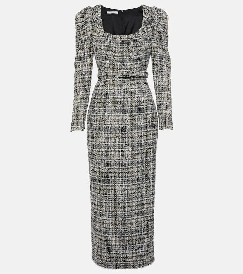 Alessandra Rich Belted Lurex® tweed midi dress