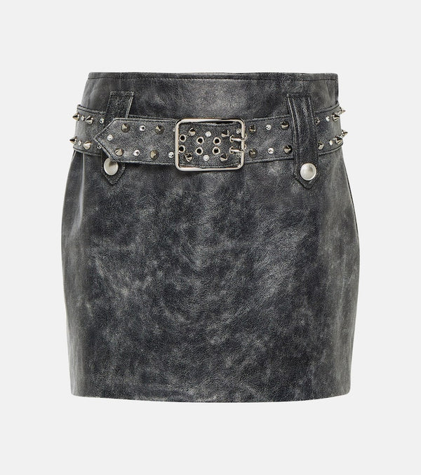 Alessandra Rich Belted embellished leather miniskirt