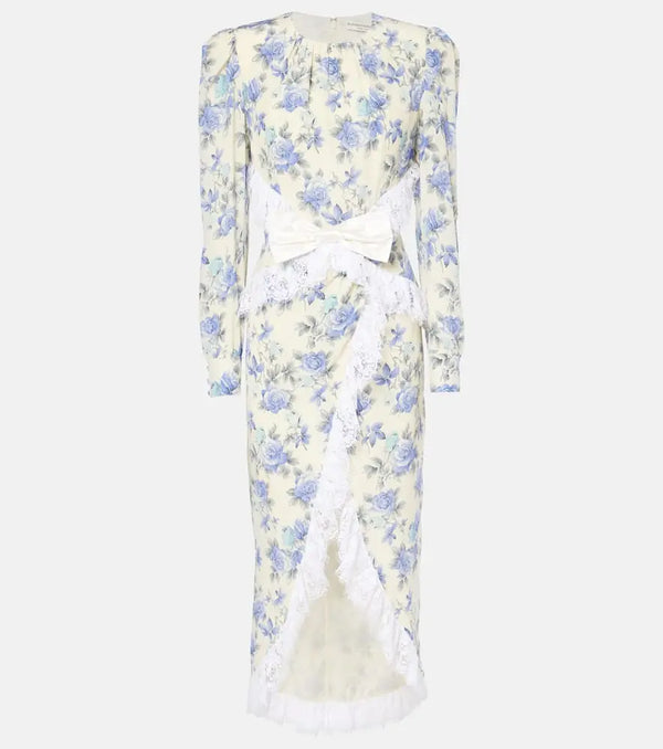 Alessandra Rich Bow-detail lace-trimmed silk maxi dress | LYBSTORE