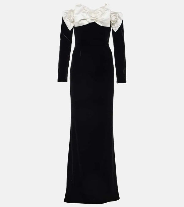 Alessandra Rich Bow-detail off-shoulder velvet gown | LYBSTORE