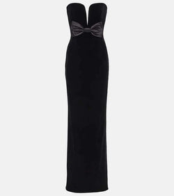 Alessandra Rich Bow-detail strapless velvet gown | LYBSTORE