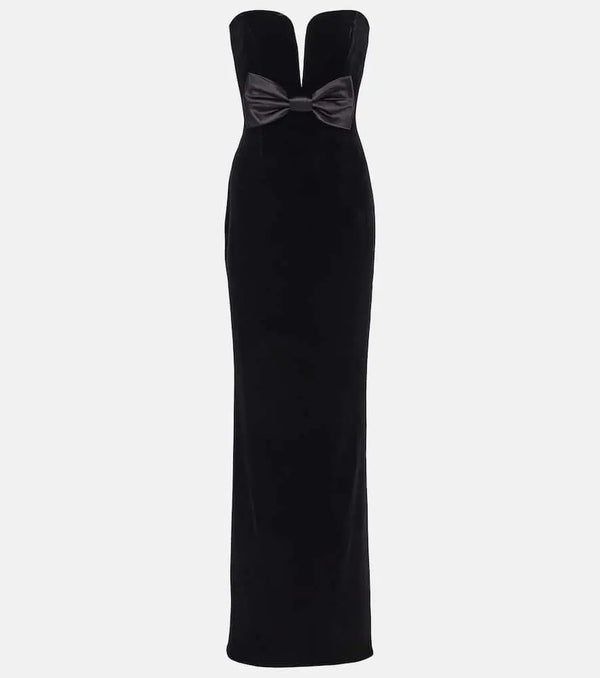 Alessandra Rich Bow-detail strapless velvet gown | LYBSTORE