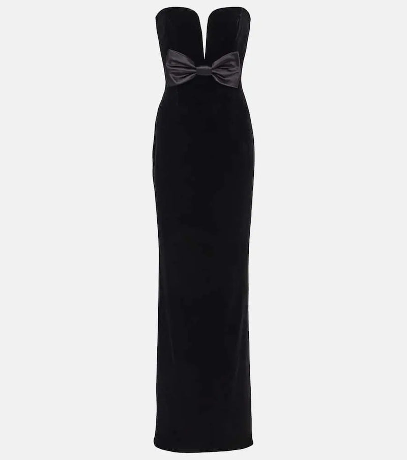 Alessandra Rich Bow-detail strapless velvet gown | LYBSTORE