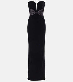 Alessandra Rich Bow-detail strapless velvet gown