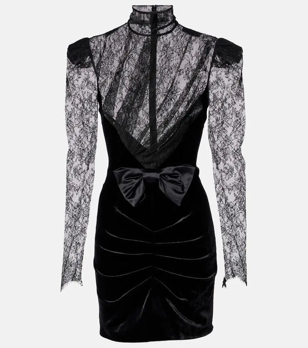 Alessandra Rich Bow-detail velvet and lace minidress