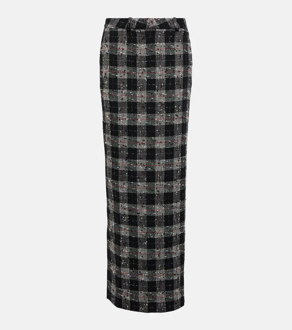 Alessandra Rich Checked lurex wool maxi skirt | LYBSTORE