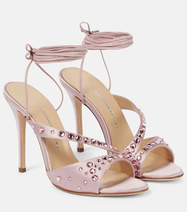 Alessandra Rich Crystal-embellished satin sandals | LYBSTORE