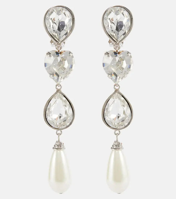 Alessandra Rich Embellished clip-on drop earrings | LYBSTORE