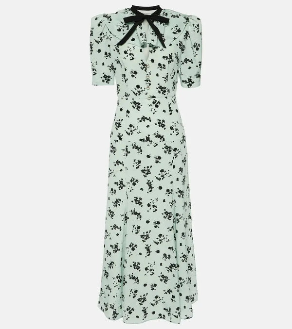 Alessandra Rich Floral puff-sleeve silk maxi dress | LYBSTORE