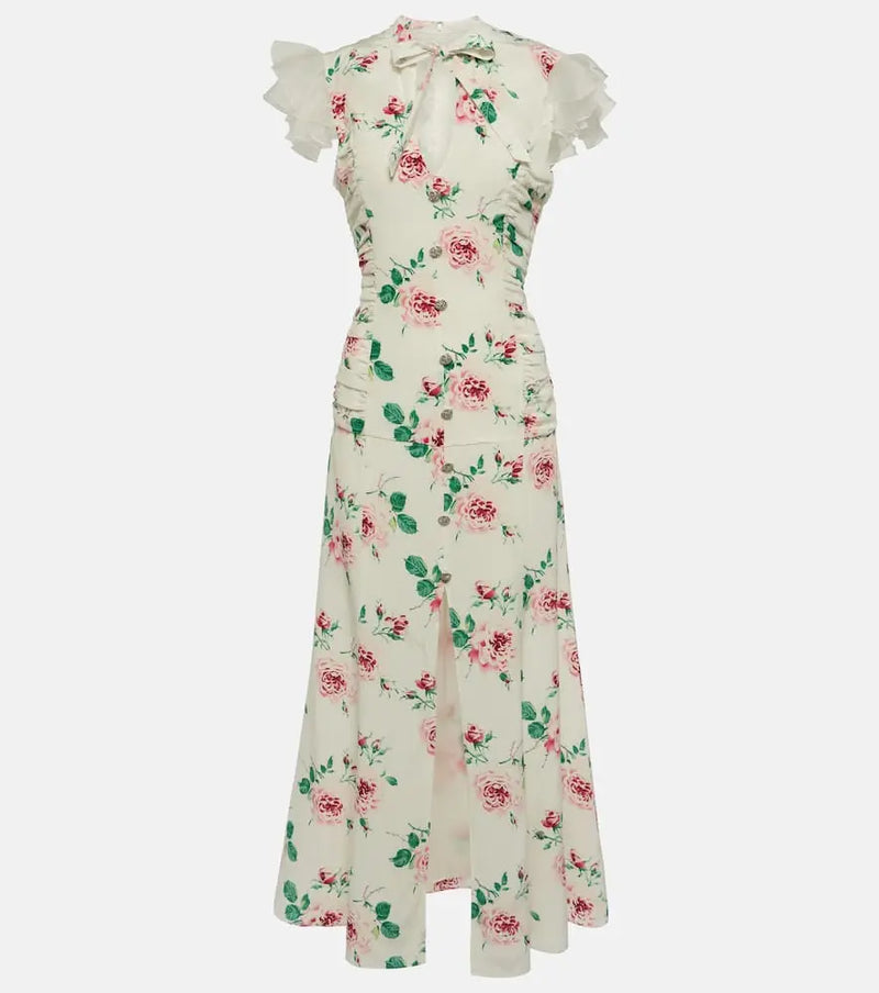 Alessandra Rich Floral silk midi dress | LYBSTORE