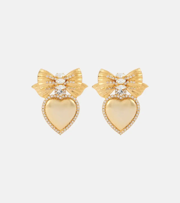 Alessandra Rich Heart crystal-embellished clip-on earrings