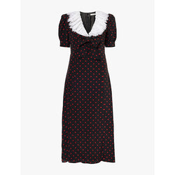 Alessandra Rich Lace-collar polka-dot silk midi dress