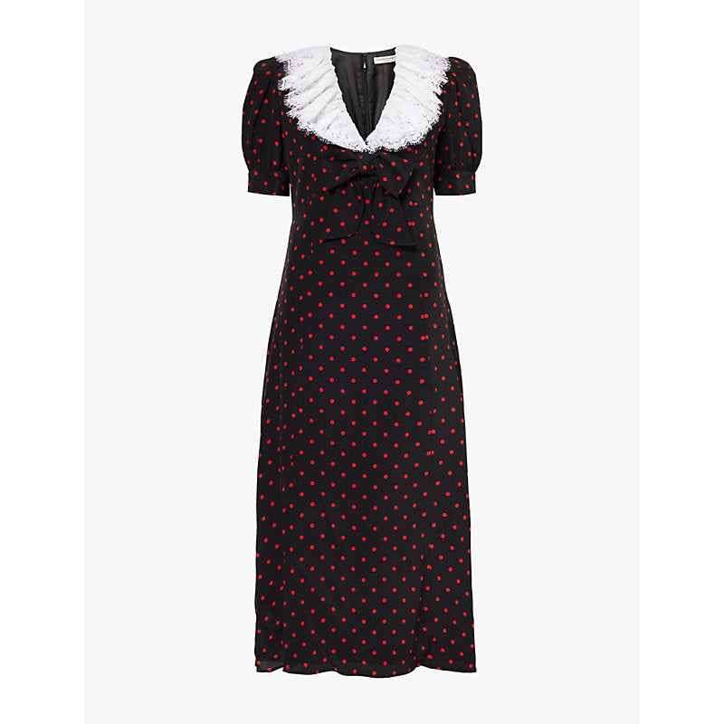 Alessandra Rich Lace-collar polka-dot silk midi dress