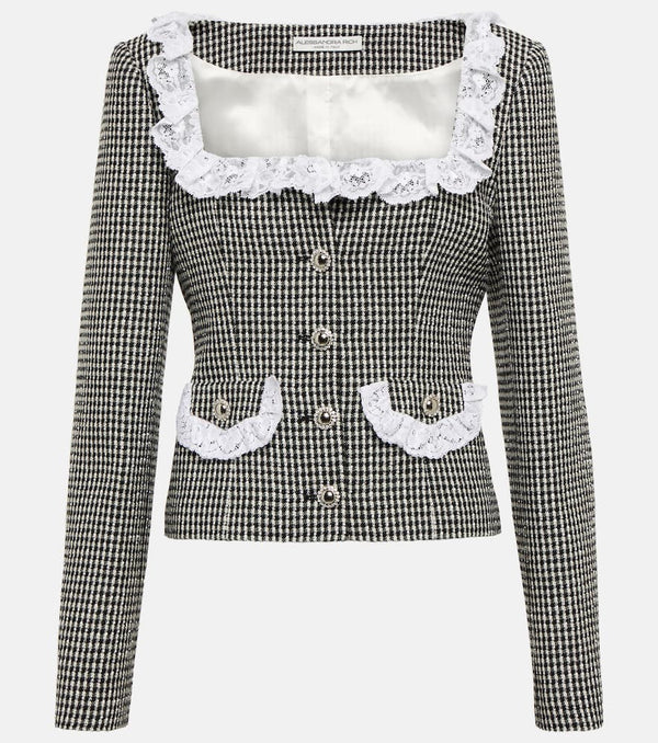 Alessandra Rich Lace-trimmed checked tweed jacket | LYBSTORE