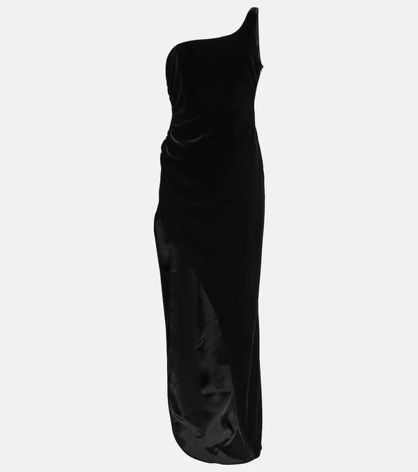 Alessandra Rich One-shoulder velvet maxi dress | LYBSTORE