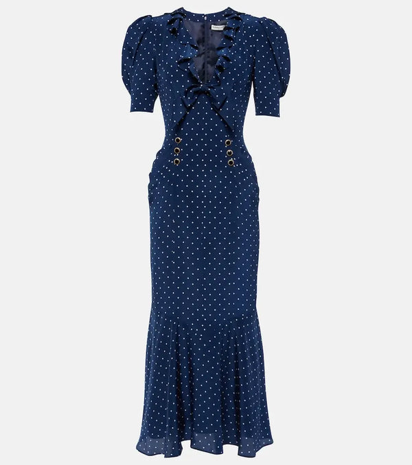 Alessandra Rich Polka-dot bow-detail silk midi dress | LYBSTORE