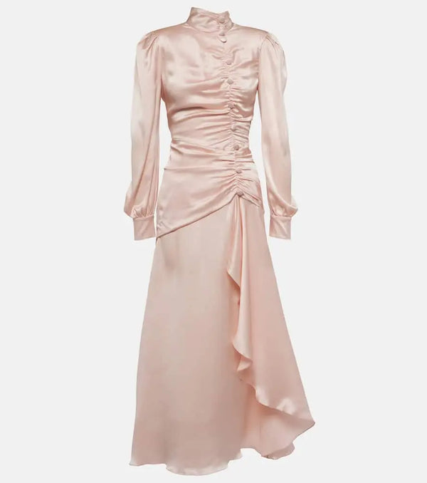 Alessandra Rich Ruched silk satin maxi dress | LYBSTORE