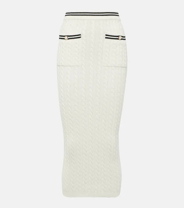 Alessandra Rich Striped cable-knit cotton midi skirt | LYBSTORE